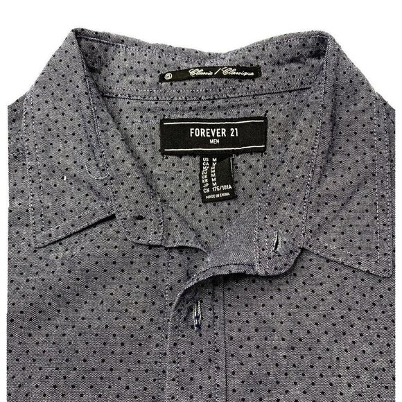Forever 21 Men's size Medium Button Front Collared Long Sleeved Shirt Blue Dots - Picture 3 of 6